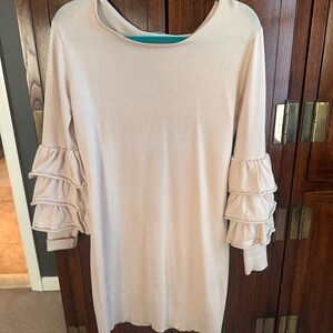 Cream Ruffle Sleeve Sweater Dress